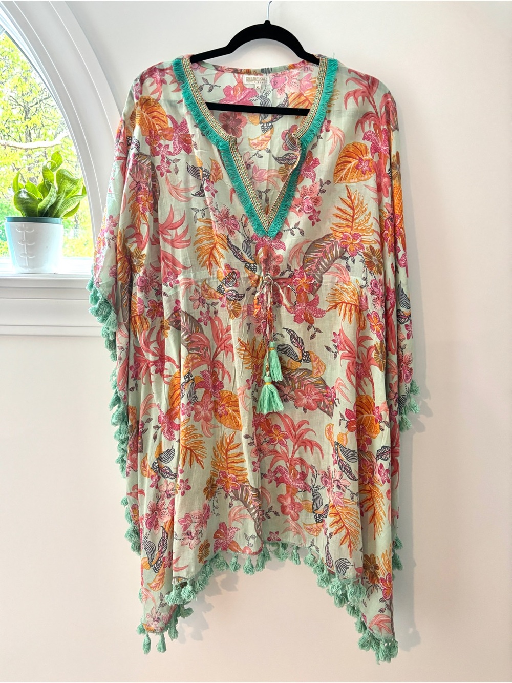 Debbie Katz South Beach Tropical Floral Kaftan Cover Up Tunic Boho Resort XL